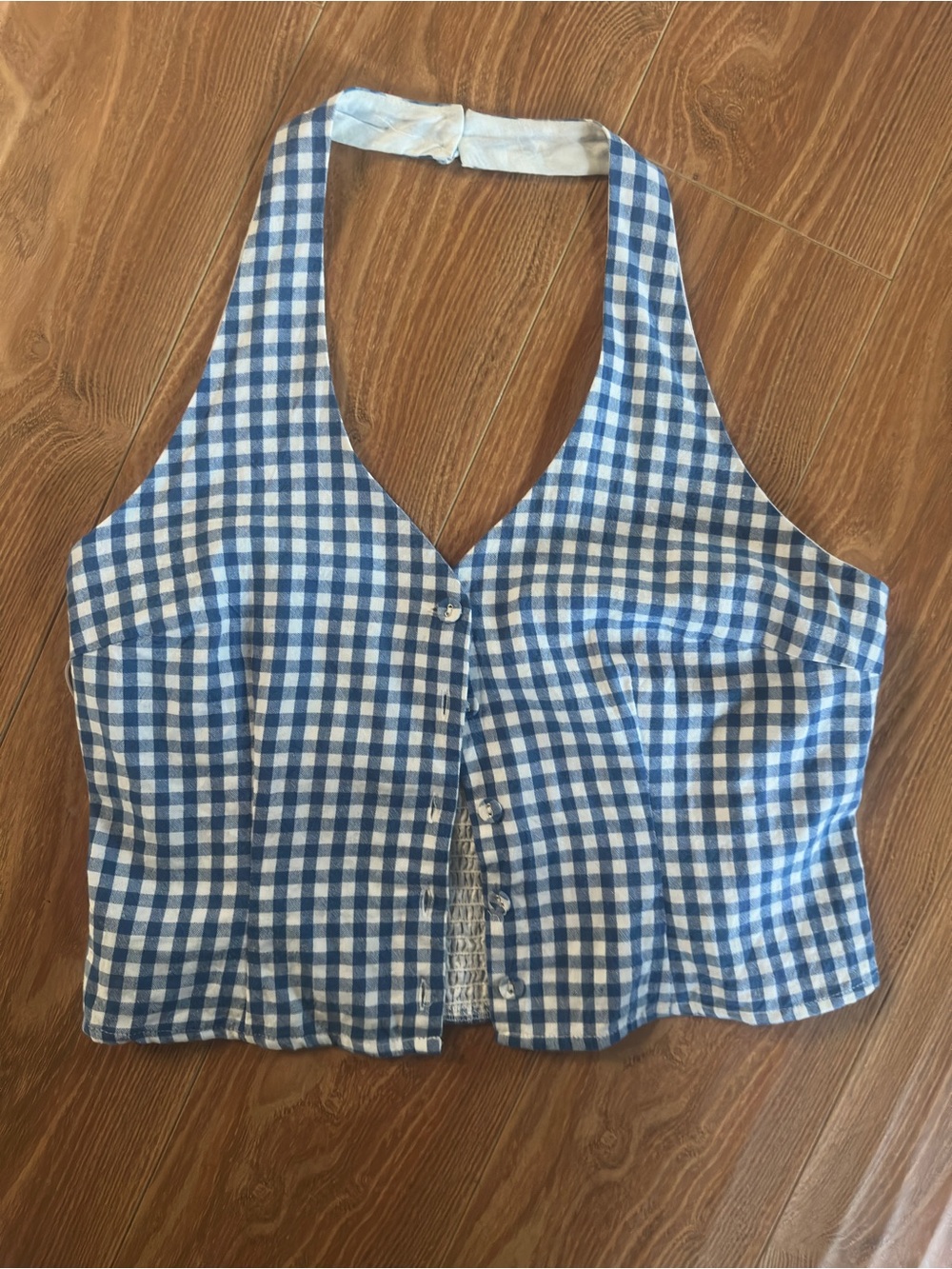 Blue Gingham Halter Crop Top